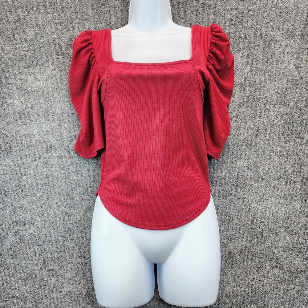 We The Free Free People Women's Ribbed Puff Sleeve Square Neck Knit Top‎ Size S